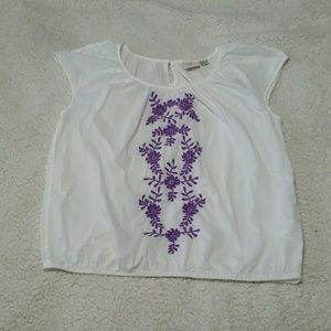 White Embroidered Cap sleeve Shirt